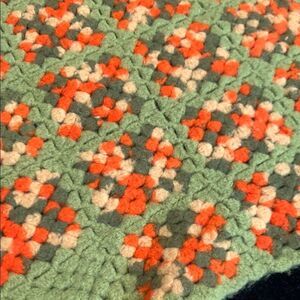 Vintage Crochet Blanket with Green and Orange Granny Squares